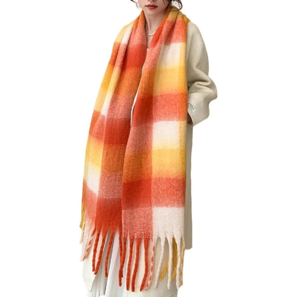 Women's Red Beige Yellow Winter Warm Shawl Cold Weather Thick Blanket Scarfs